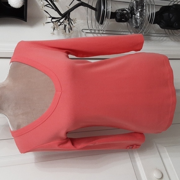 J. Jill Coral Colored "Perfect Pima" 3/4 Sleeve Tee with Button Tab, Size SP EUC - Picture 1 of 9